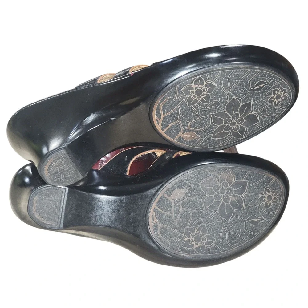 Sofft Women's Sandal Strappy‎ Slide Mule Black Leather Wedge Heel Size 9 M